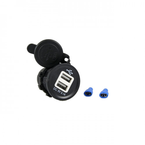 Σταθερή Θύρα Φόρτισης USB Amio (01434) Για Αναπτήρα Αυτοκινήτου Με Καπάκι Και 2 USB Μαύρη 1Τμχ
