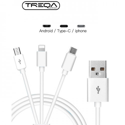 Καλώδιο Φόρτισης Και Μεταφοράς Δεδομένων USB 3πλό Για Smartphone, Type-C Και Iphone 5A 1Τμχ